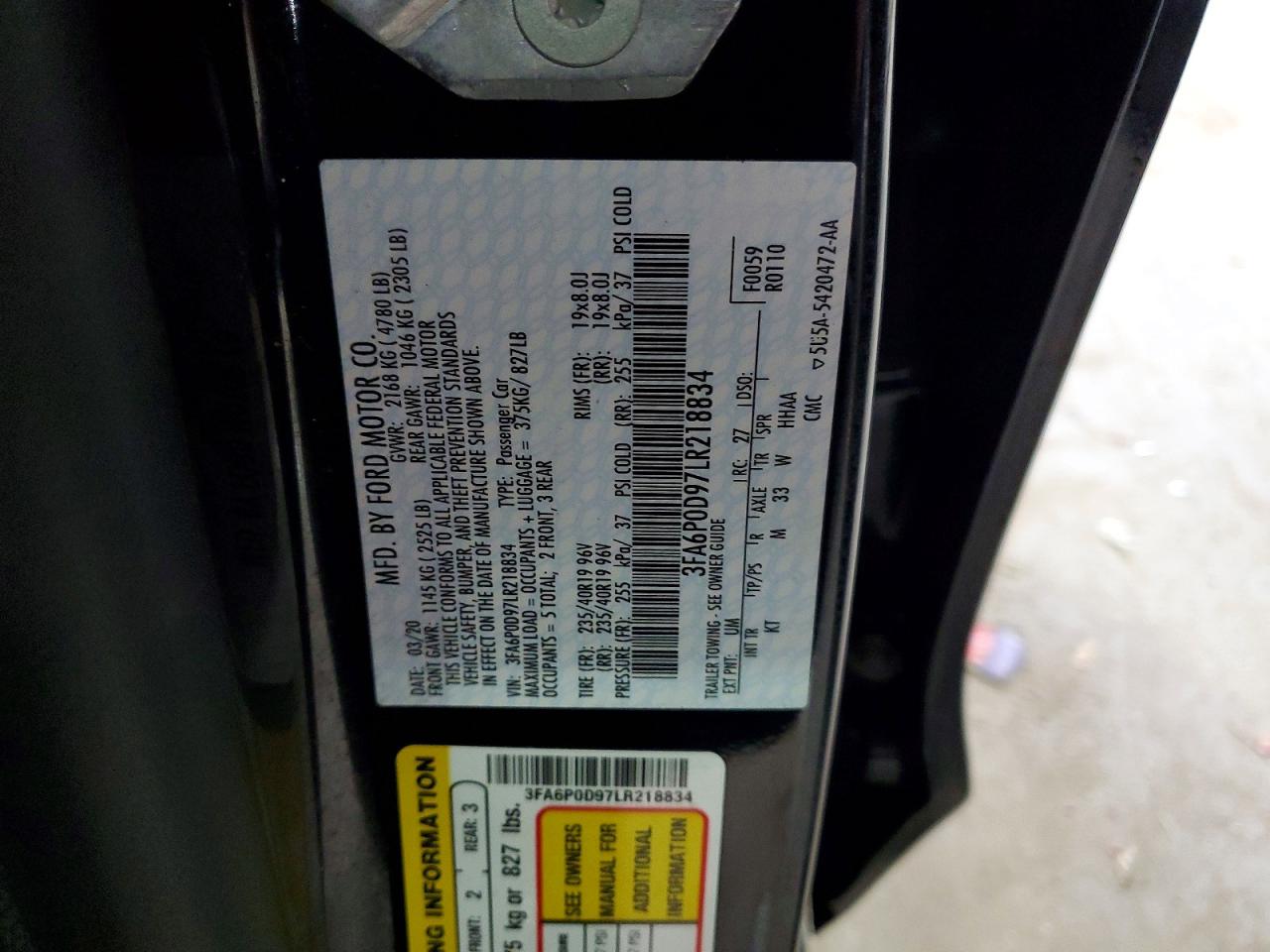 2020 FORD FUSION TITANIUM photo 12
