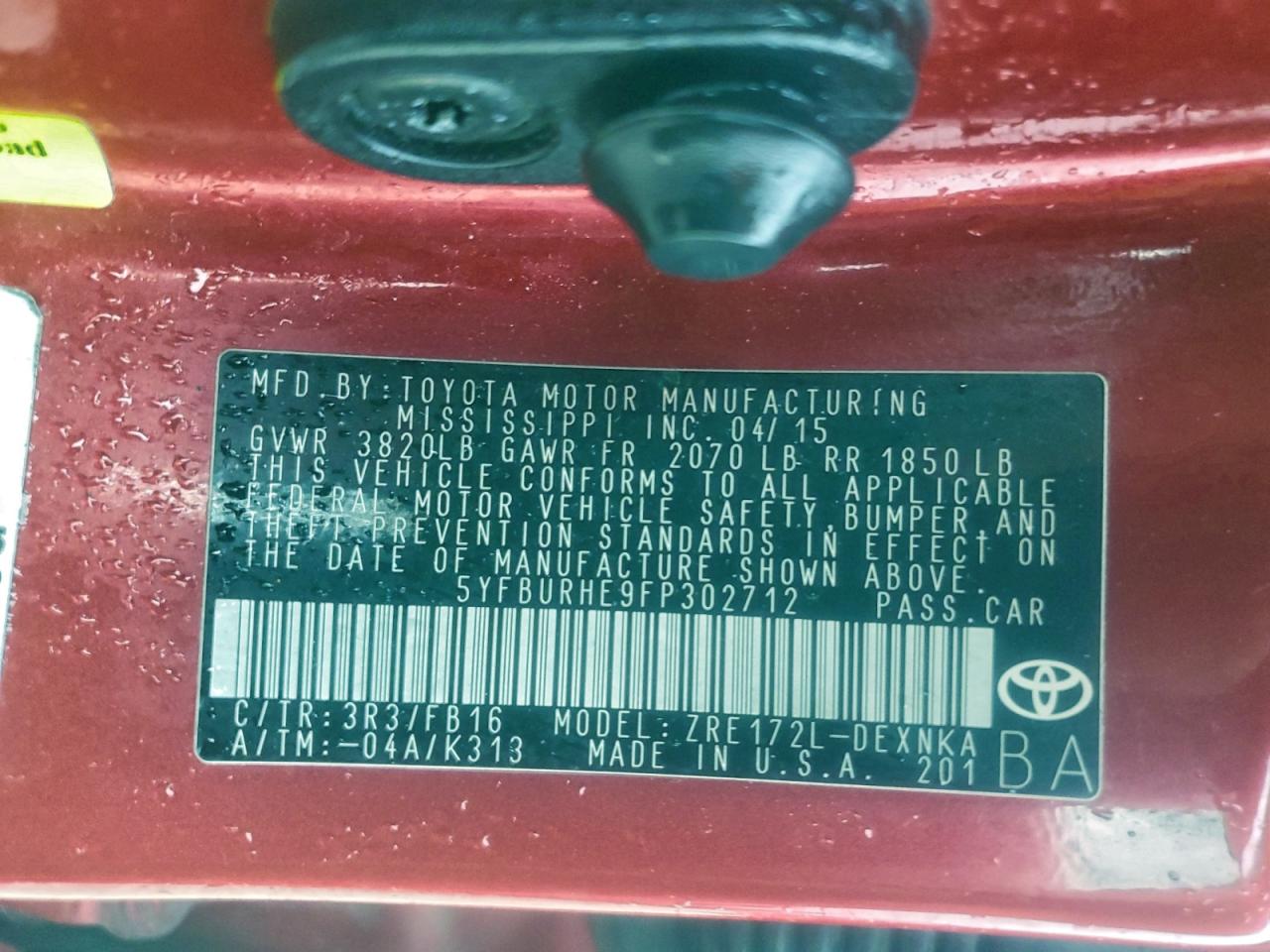 2015 TOYOTA COROLLA L photo 12