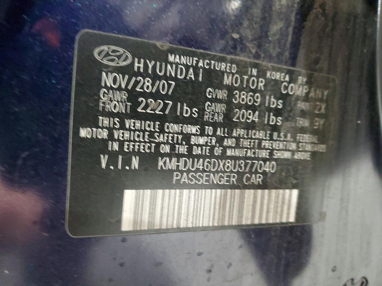 2008 HYUNDAI ELANTRA GLS photo 12