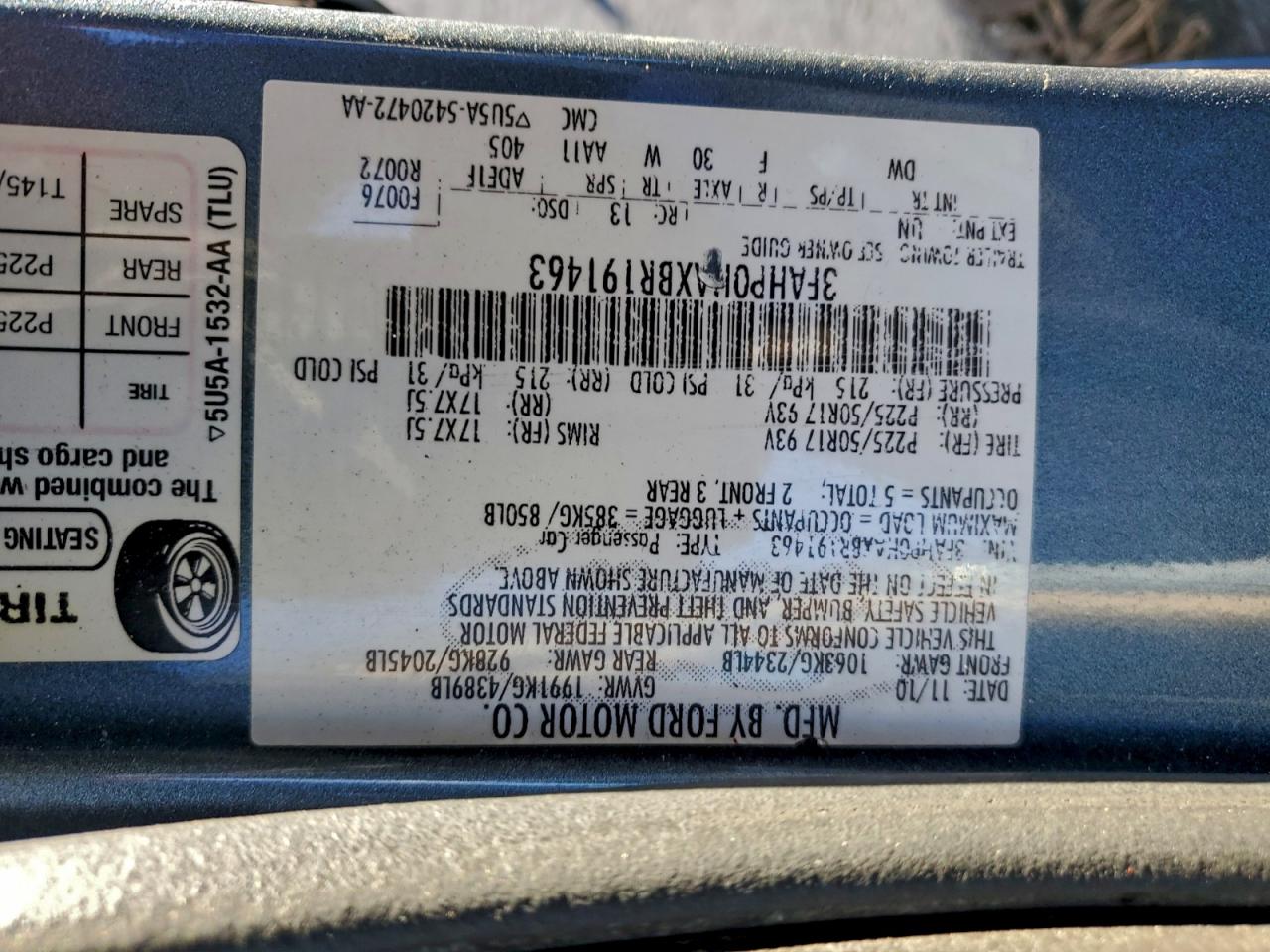 2011 FORD FUSION SE photo 13