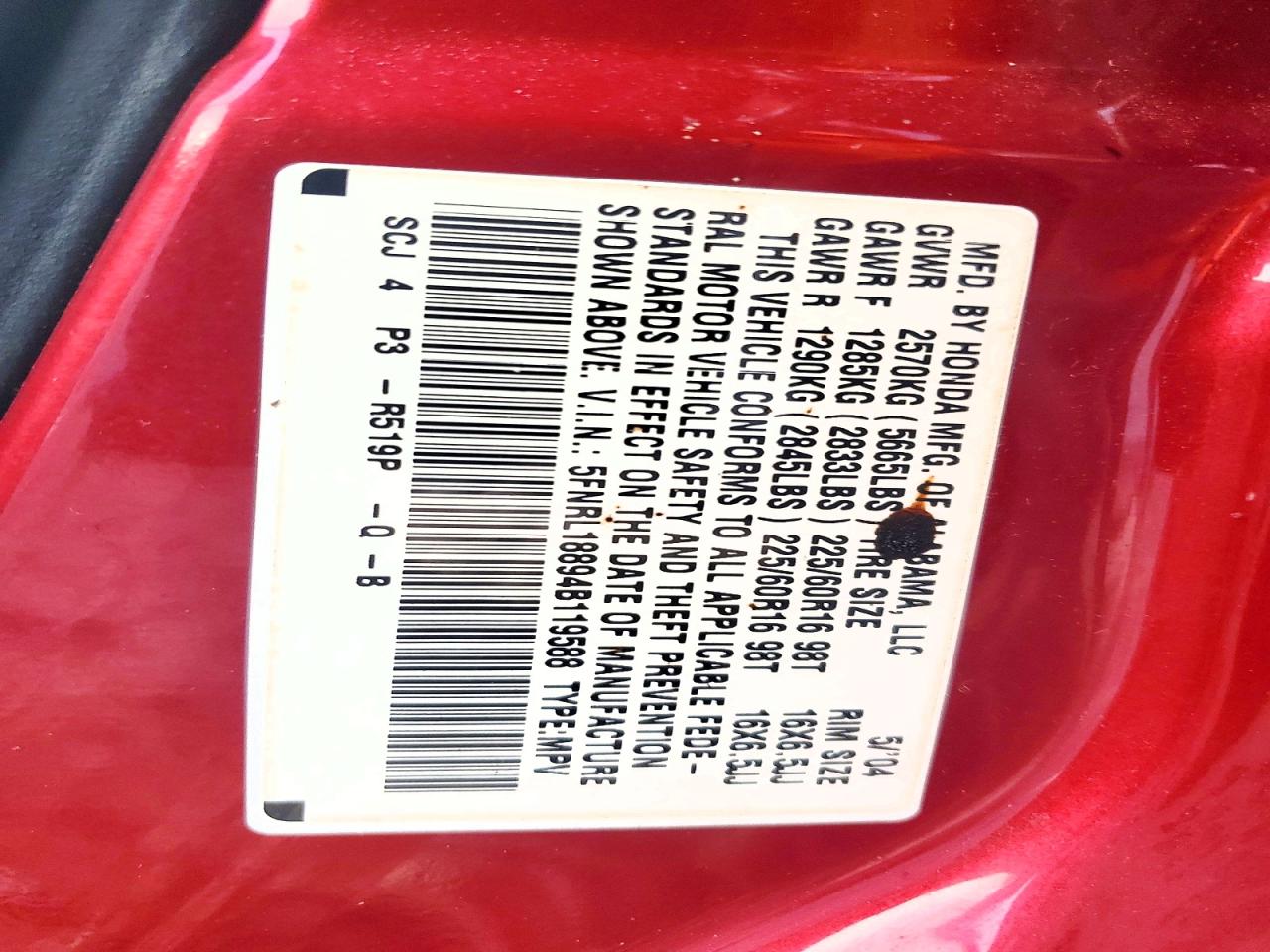 2004 HONDA ODYSSEY EX photo 25