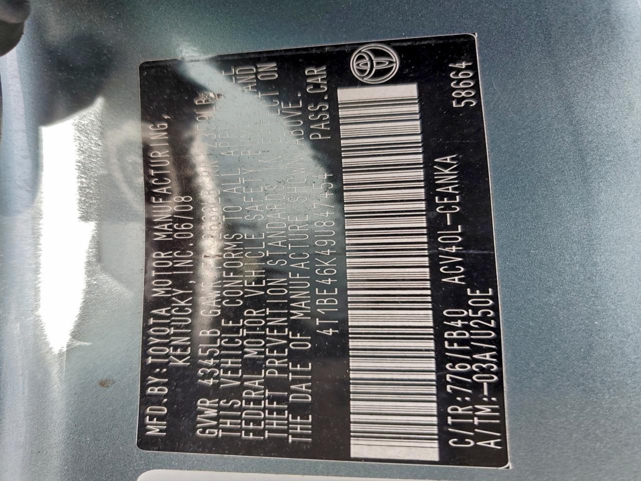 2009 TOYOTA CAMRY BASE photo 12