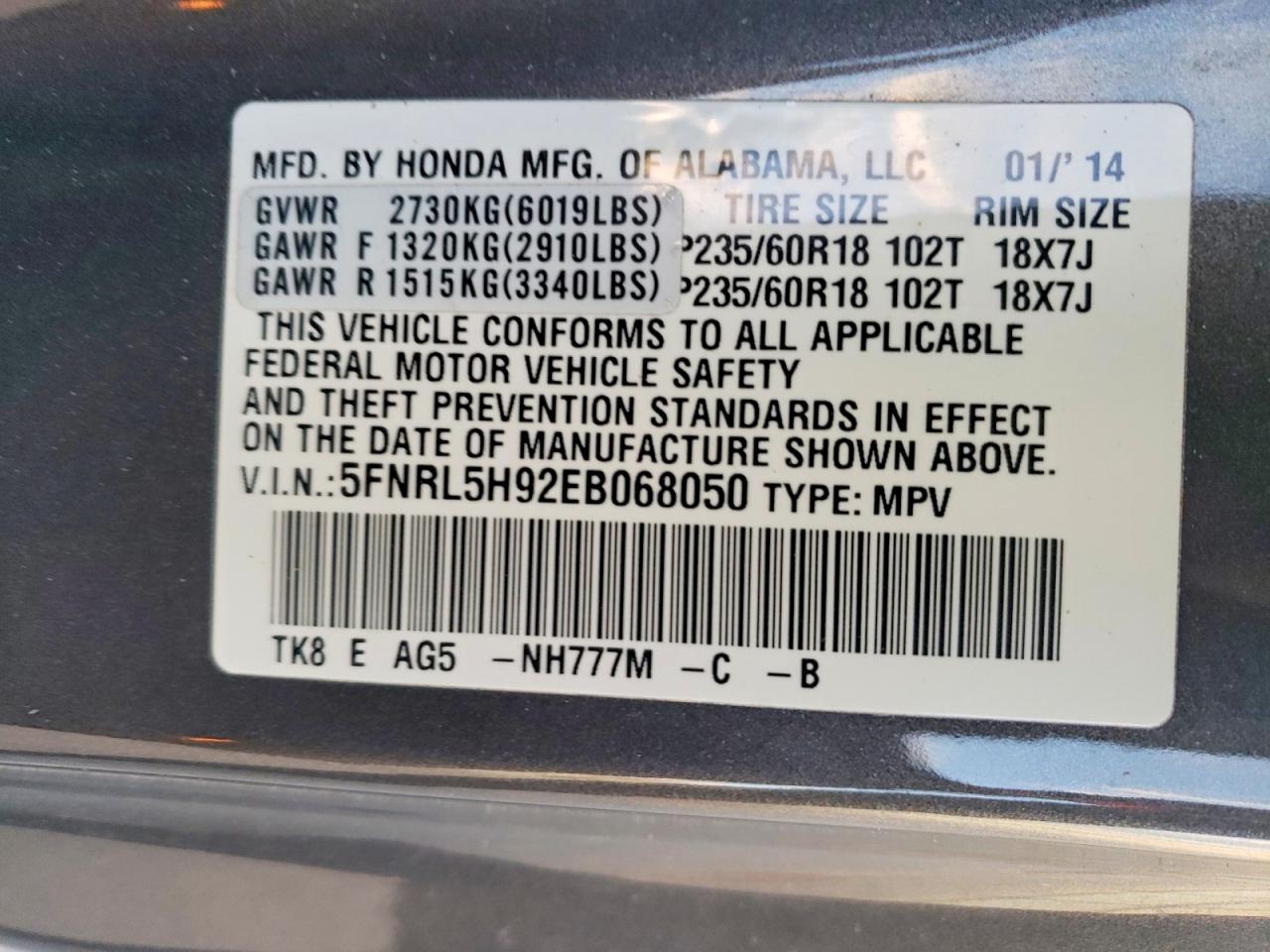 2014 HONDA ODYSSEY TOURING photo 25