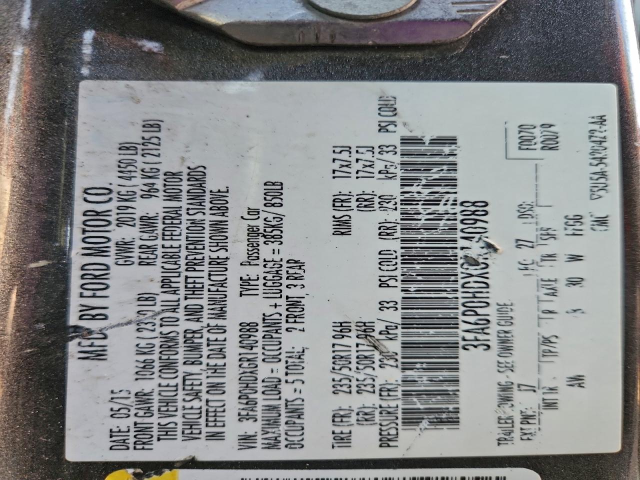 2016 FORD FUSION SE photo 12