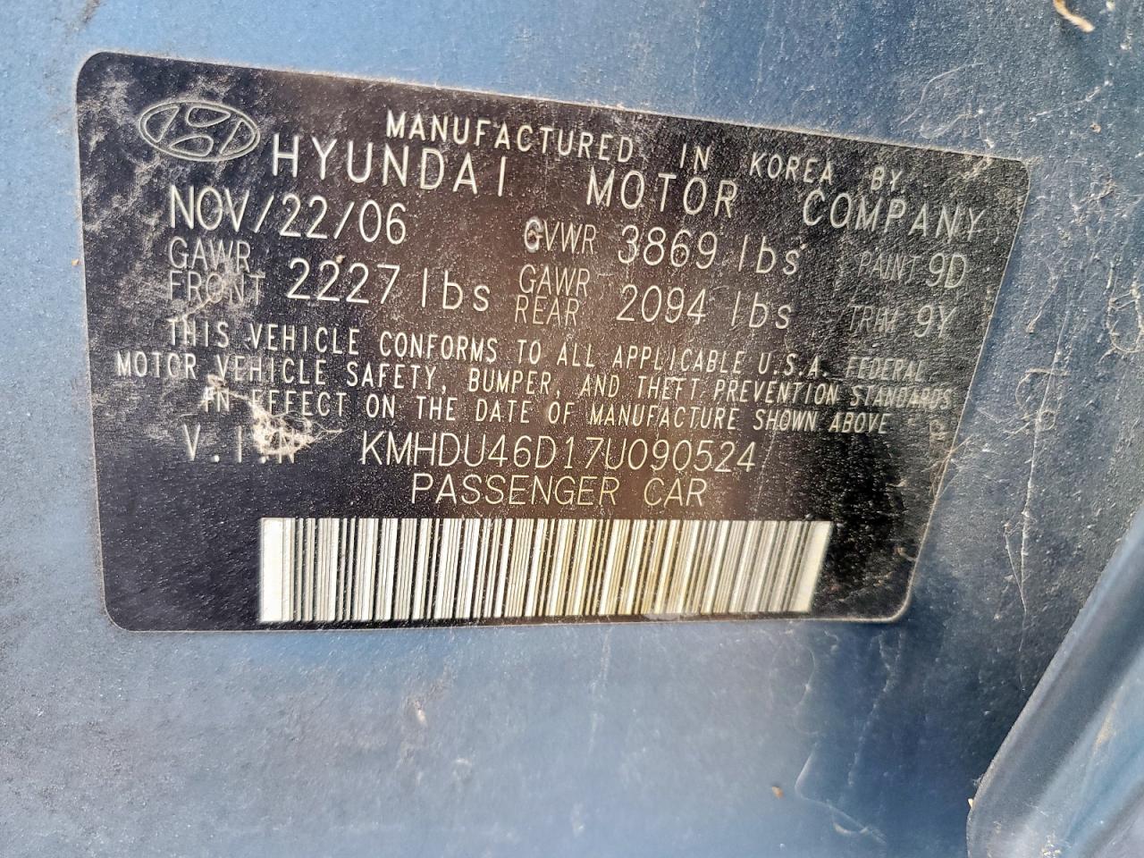 2007 HYUNDAI ELANTRA GLS photo 12