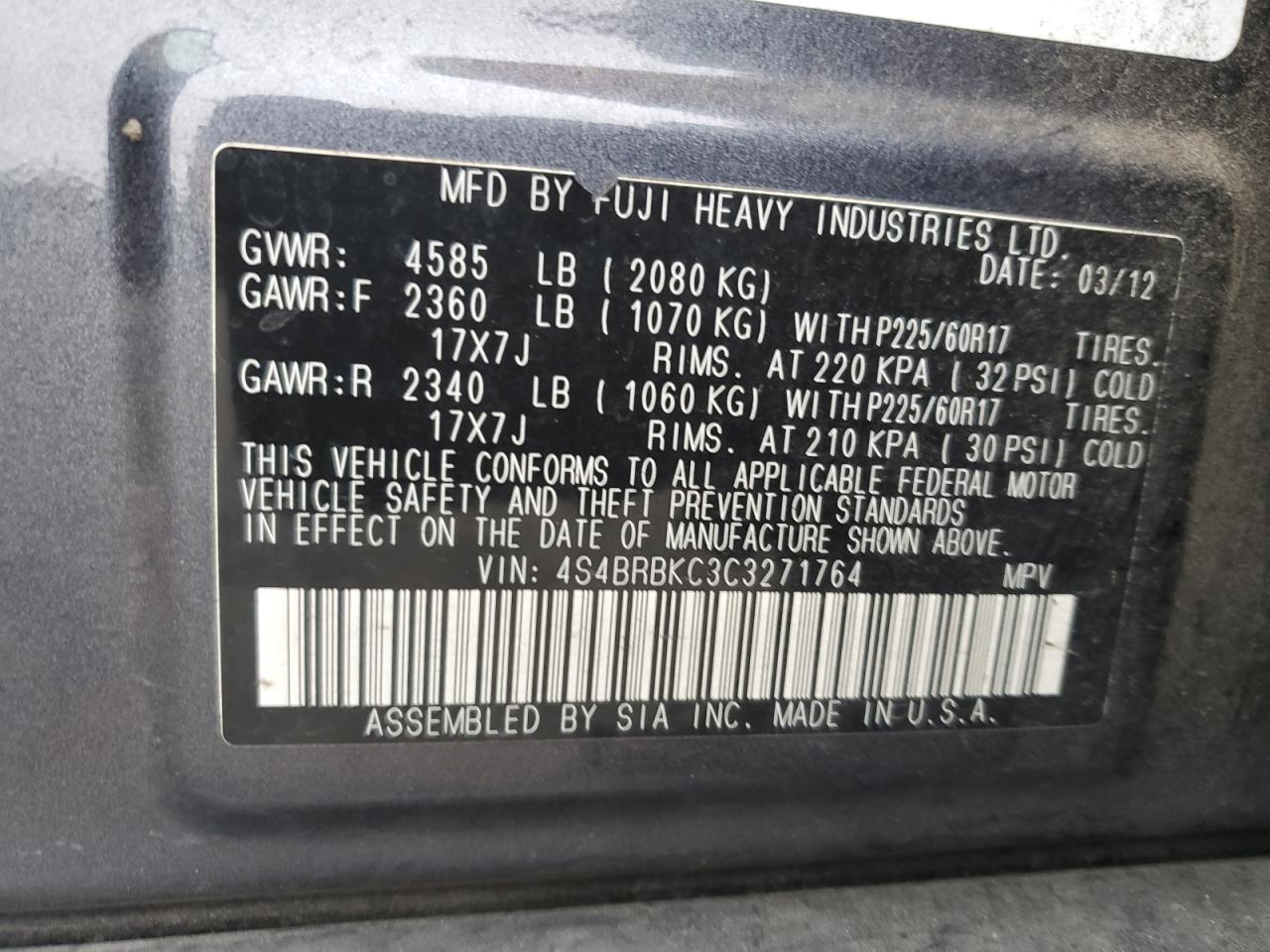 2012 SUBARU OUTBACK 2.5I LIMITED photo 13
