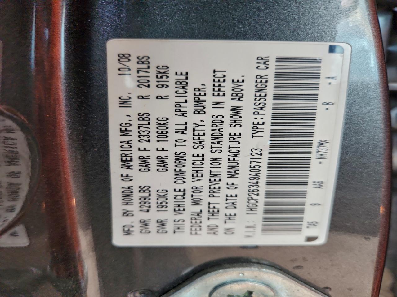 2009 HONDA ACCORD LX photo 12
