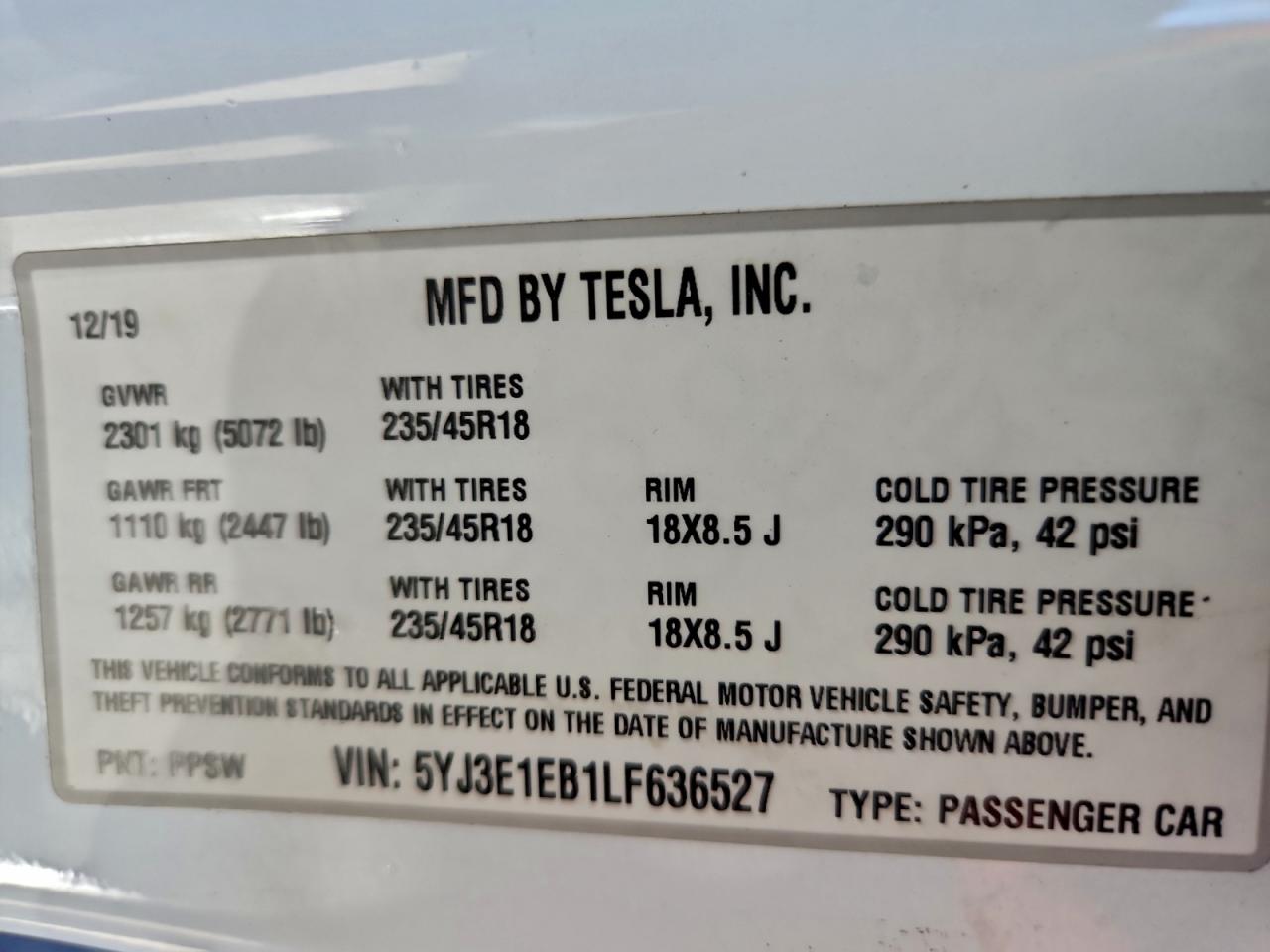 2020 TESLA MODEL 3 photo 12