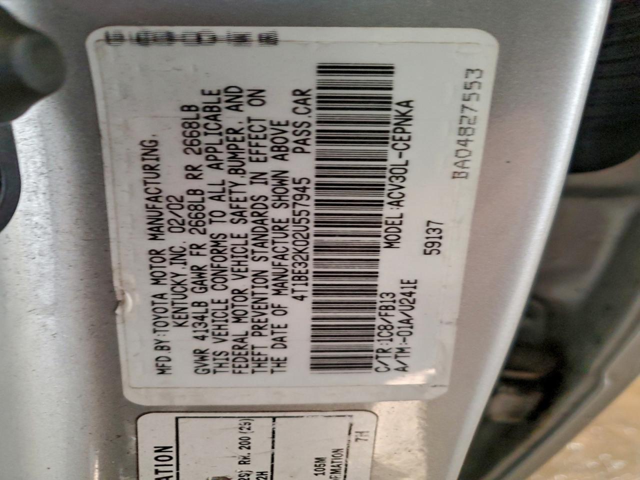 2002 TOYOTA CAMRY LE photo 12