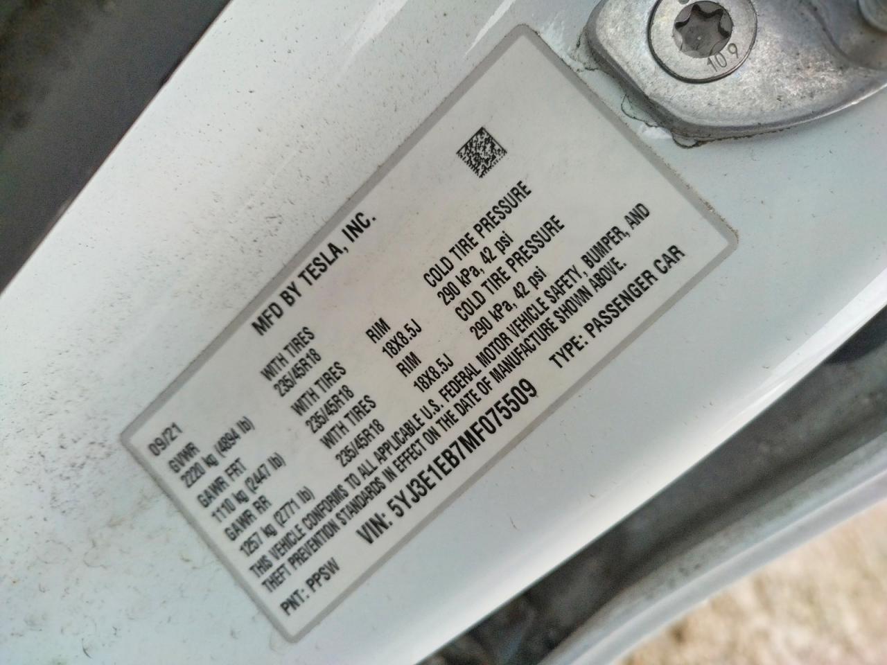 2021 TESLA MODEL 3 photo 12