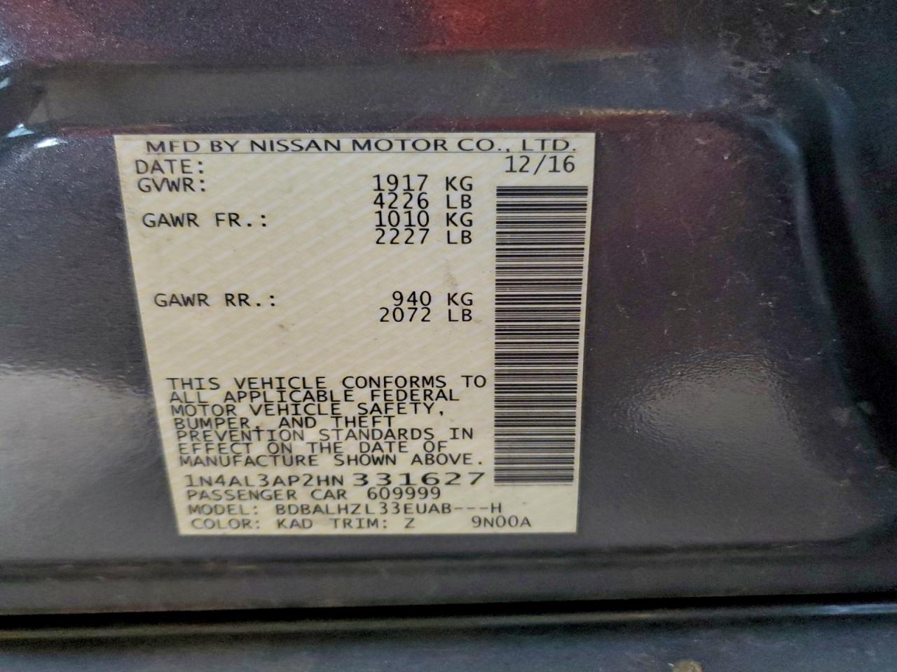 2017 NISSAN ALTIMA 2.5 photo 12