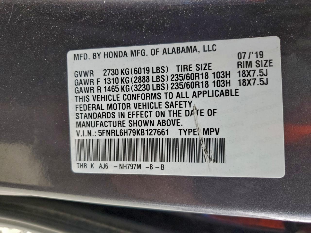 2019 HONDA ODYSSEY EXL photo 25