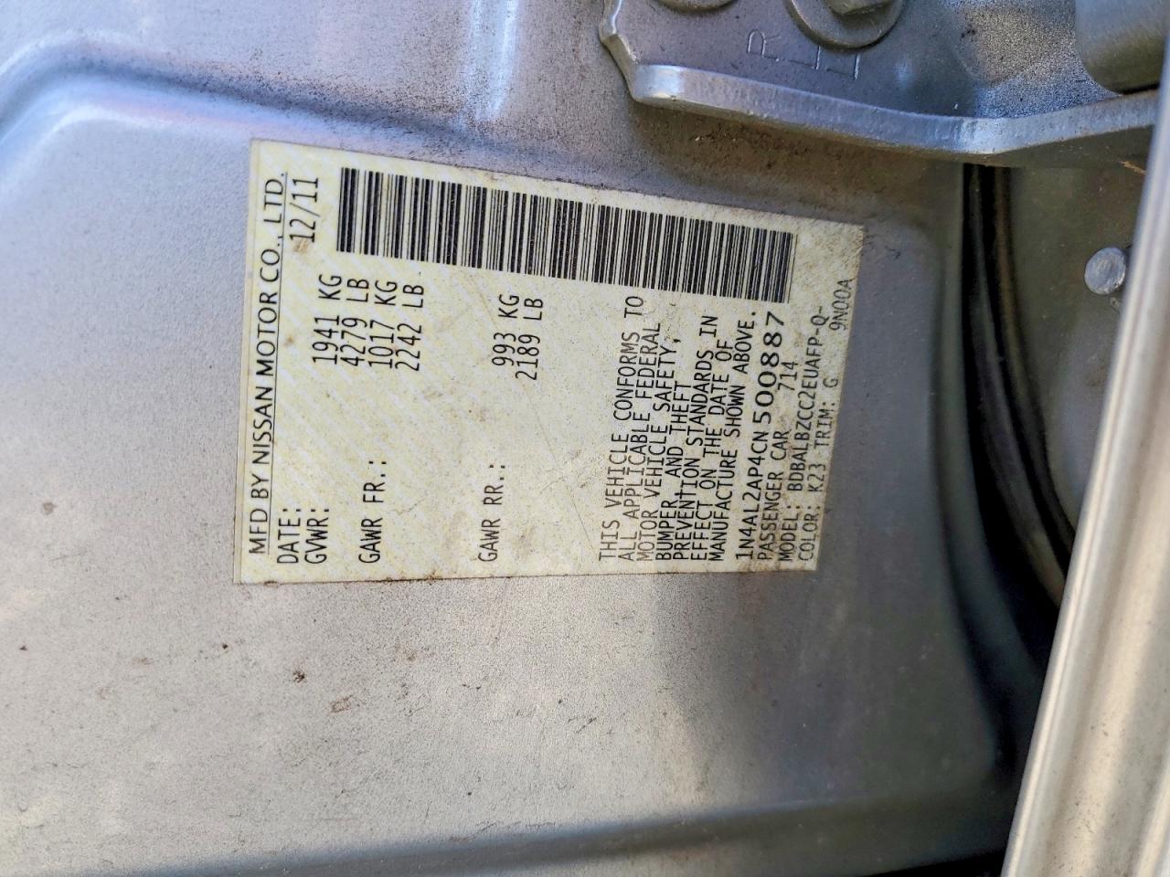 2012 NISSAN ALTIMA BASE photo 13