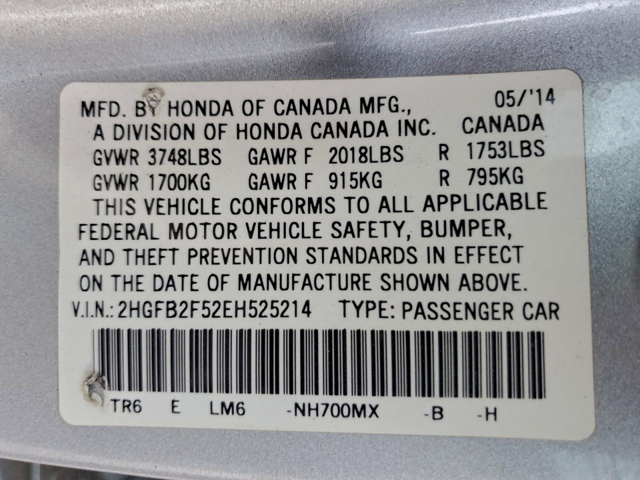 2014 HONDA CIVIC LX photo 12