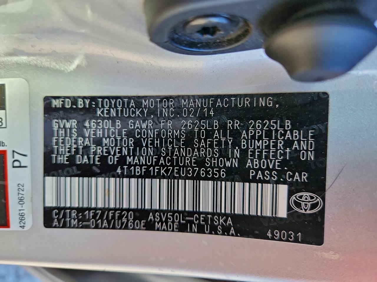 2014 TOYOTA CAMRY L photo 12