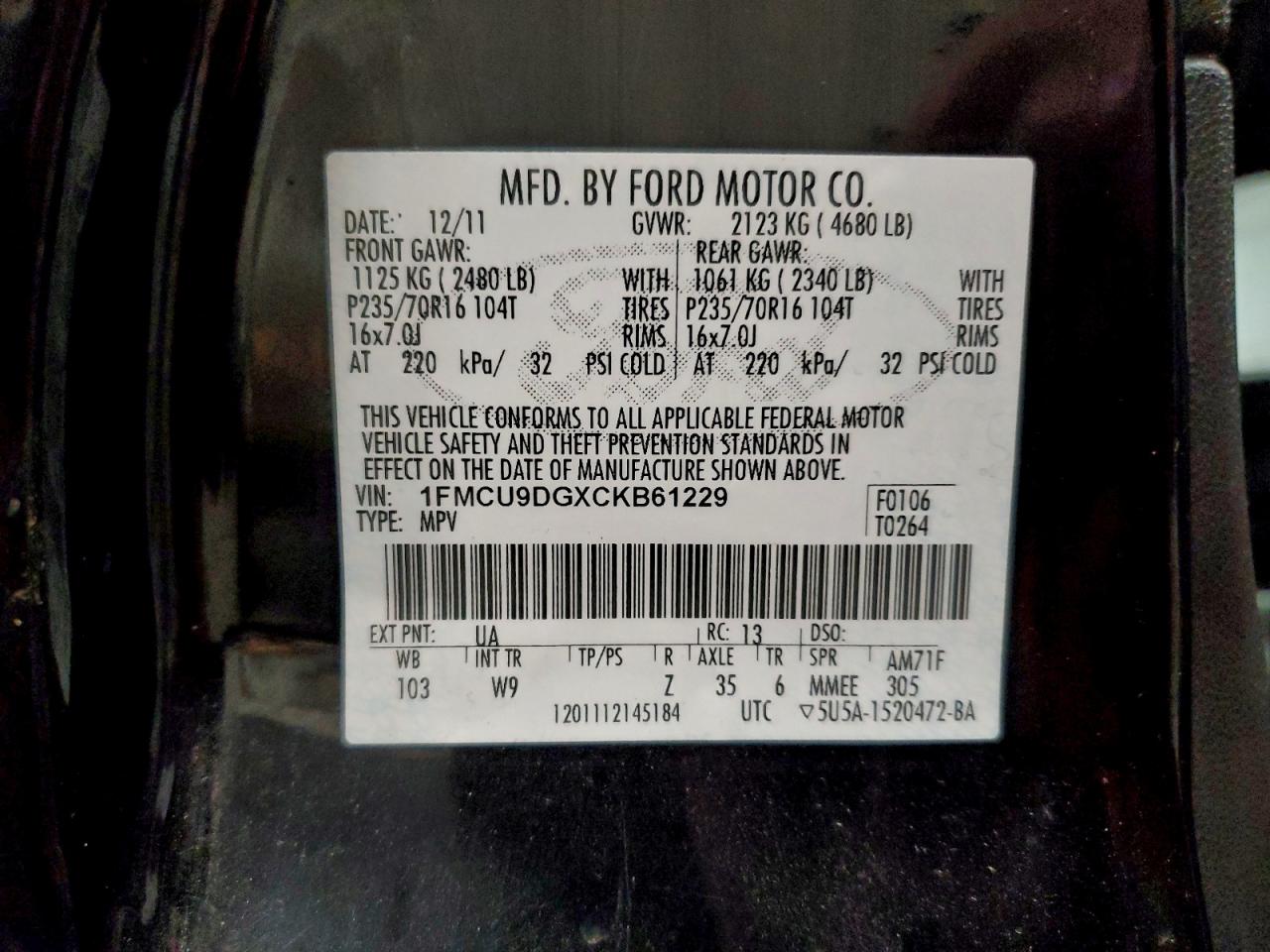 2012 FORD ESCAPE XLT photo 13