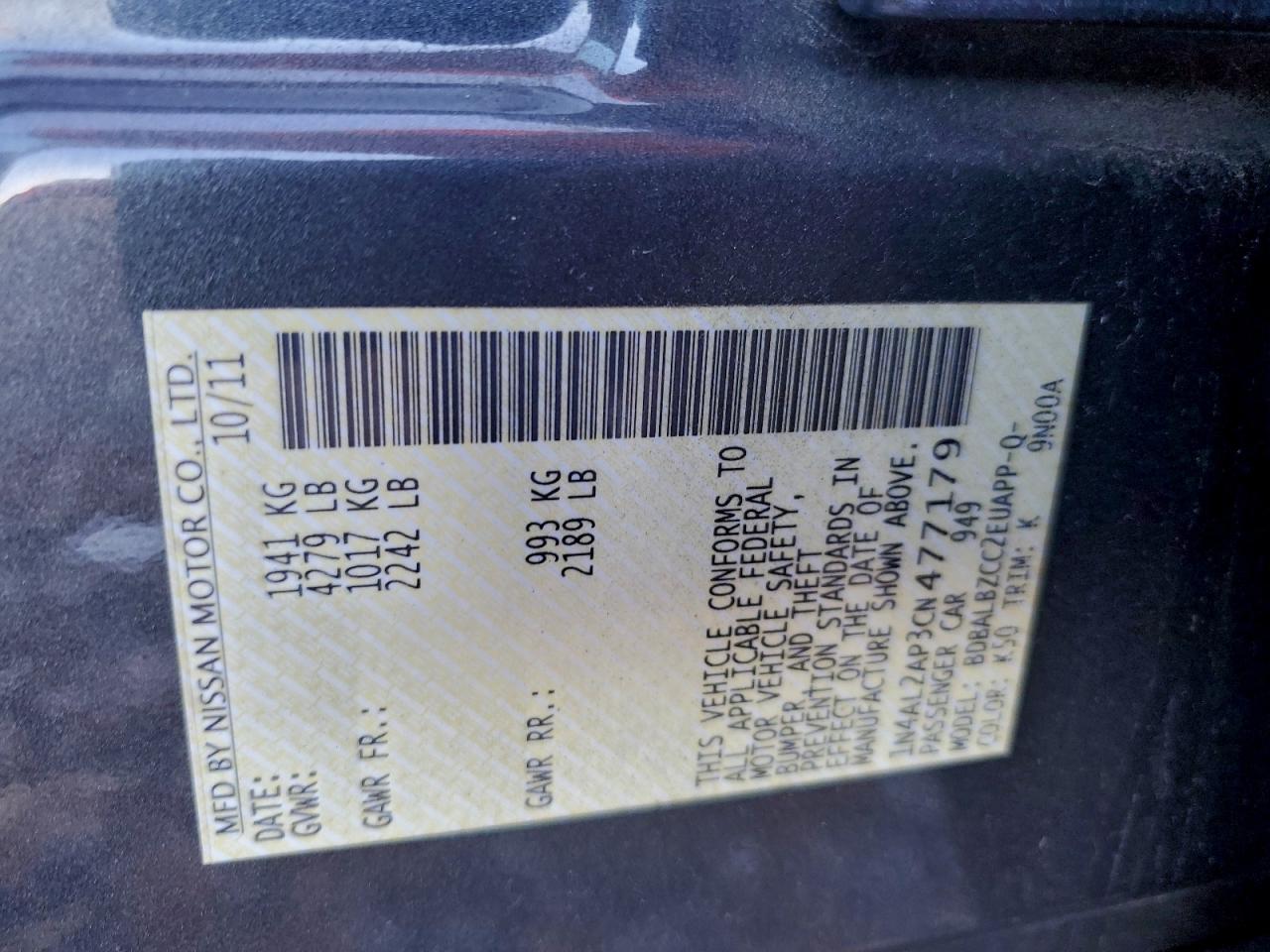 2012 NISSAN ALTIMA BASE photo 12