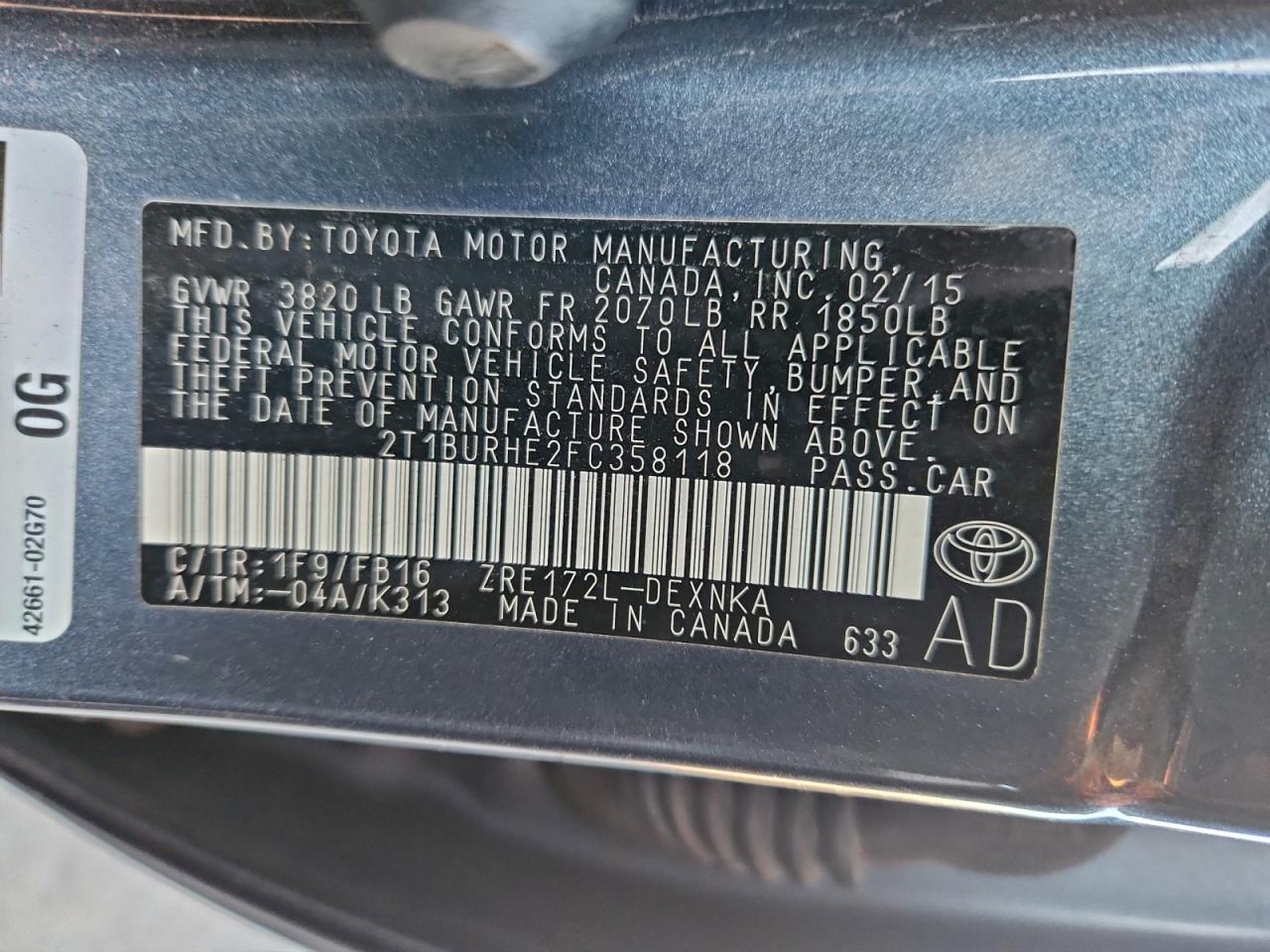 2015 TOYOTA COROLLA L photo 13