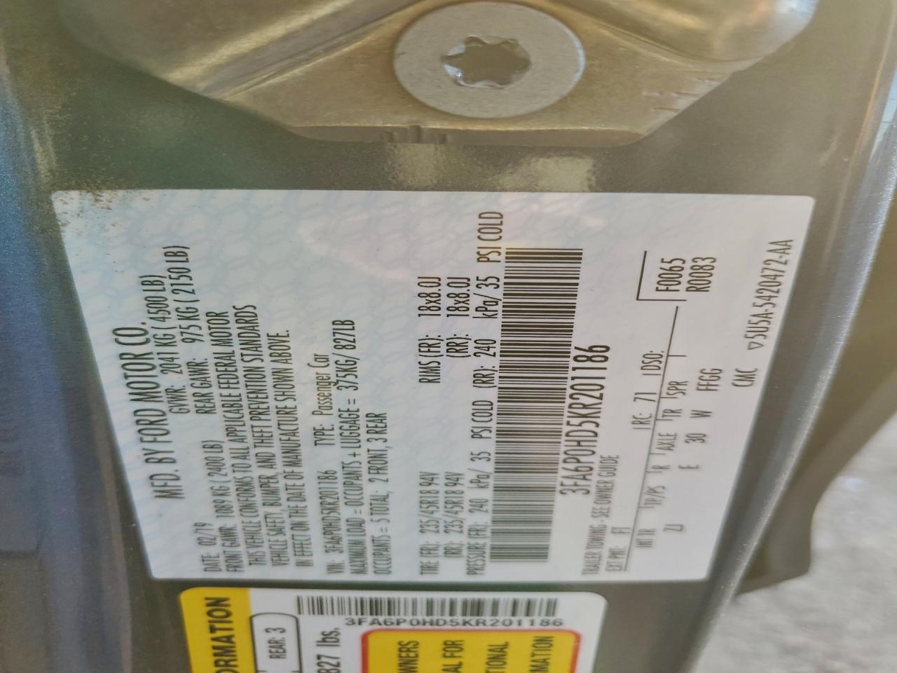 2019 FORD FUSION SE photo 12