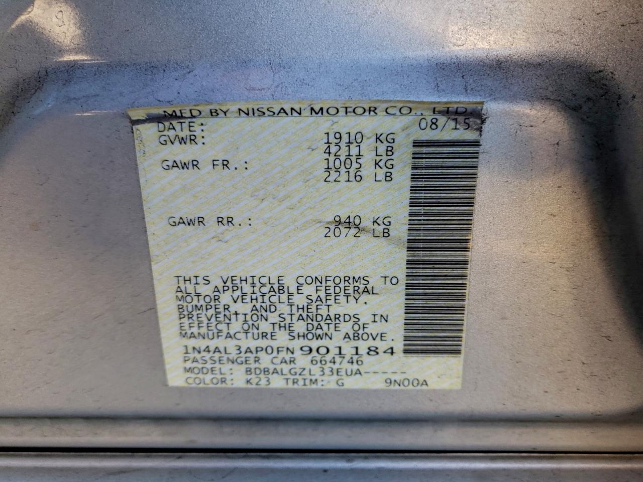 2015 NISSAN ALTIMA 2.5 photo 13