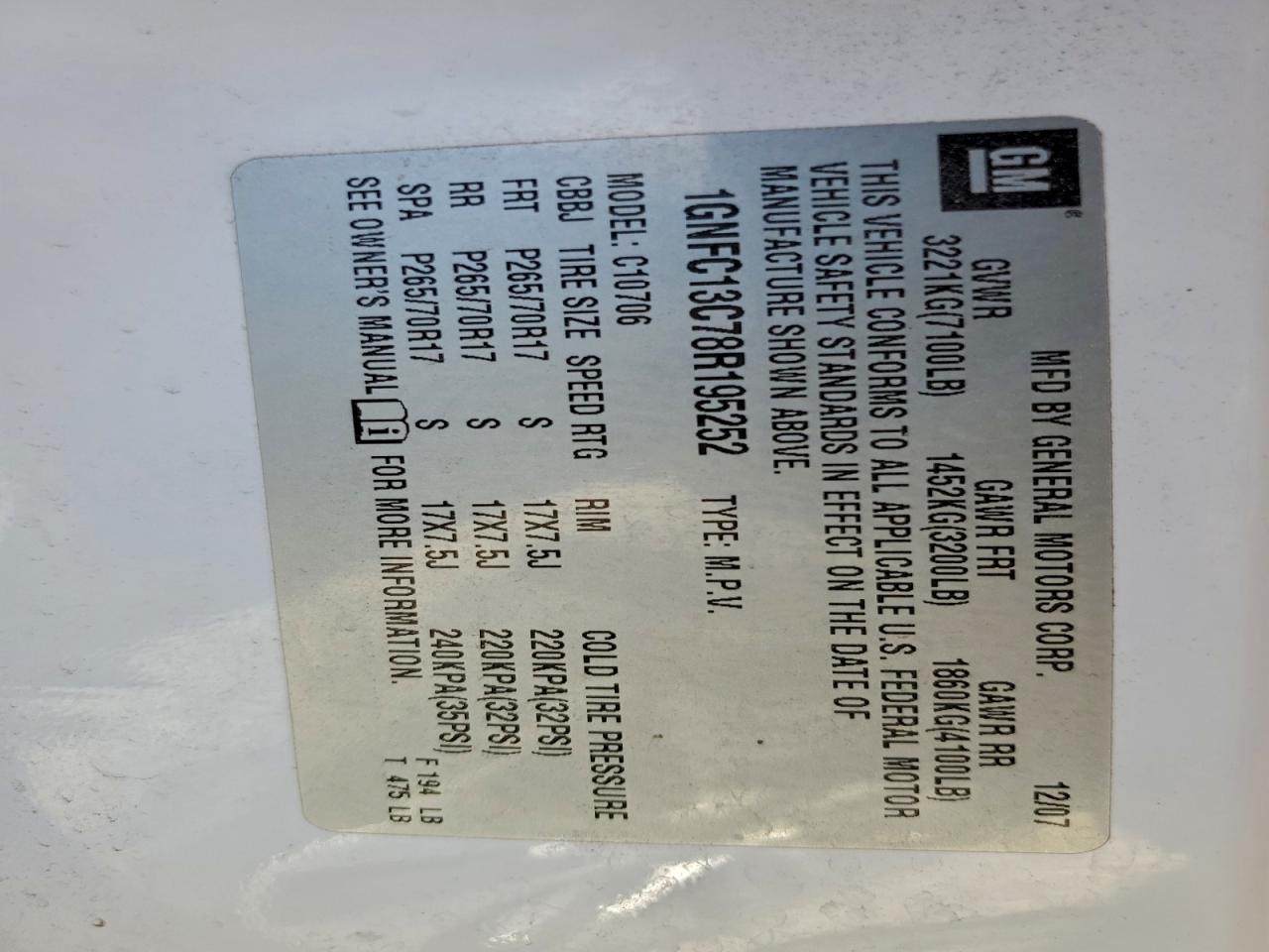 2008 CHEVROLET TAHOE C1500 photo 13