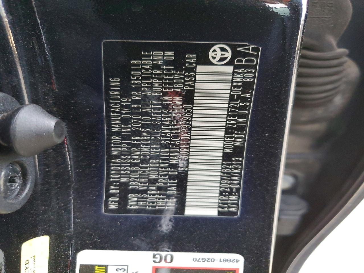 2019 TOYOTA COROLLA L photo 12