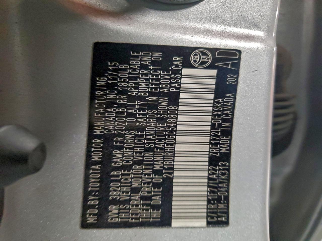 2016 TOYOTA COROLLA L photo 12