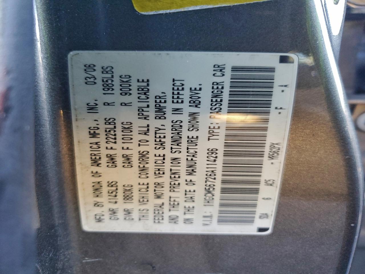 2006 HONDA ACCORD EX photo 12