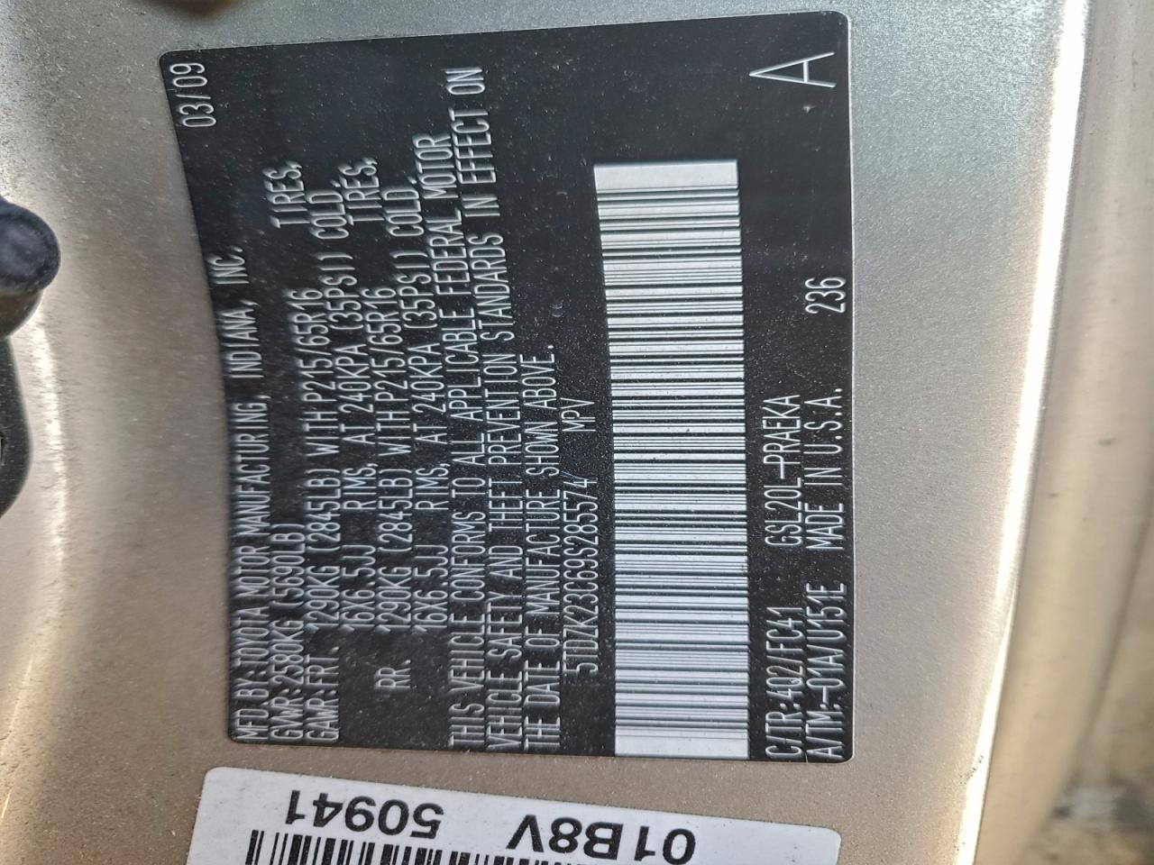 2009 TOYOTA SIENNA CE photo 14