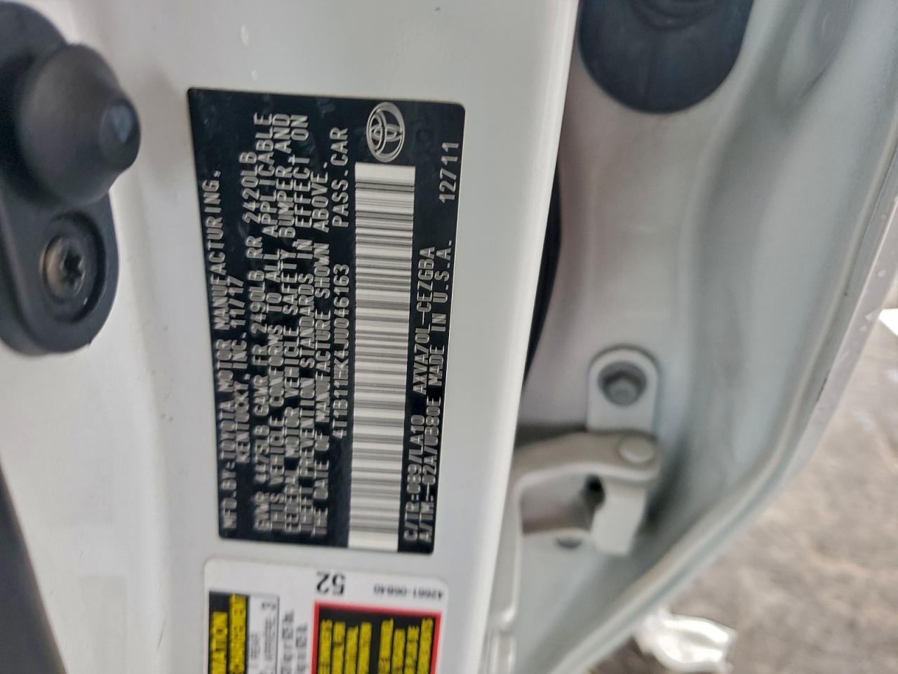 2018 TOYOTA CAMRY L photo 12