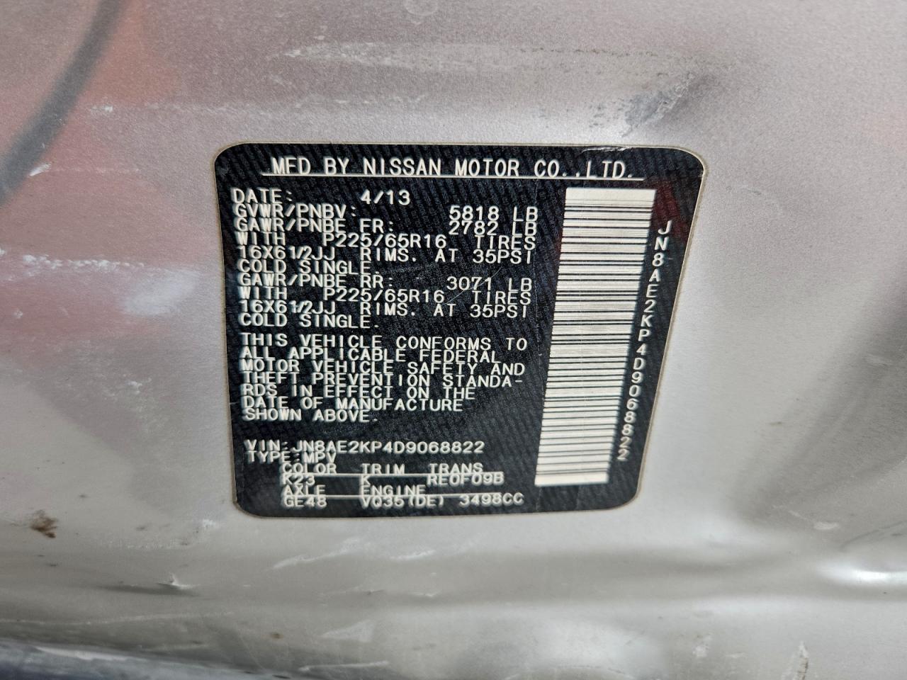 2013 NISSAN QUEST S photo 13