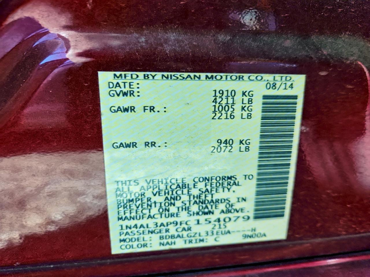 2015 NISSAN ALTIMA 2.5 photo 13