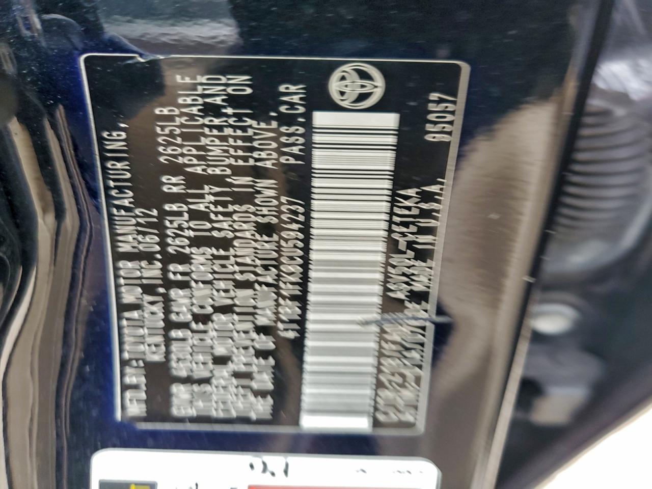 2012 TOYOTA CAMRY BASE photo 12