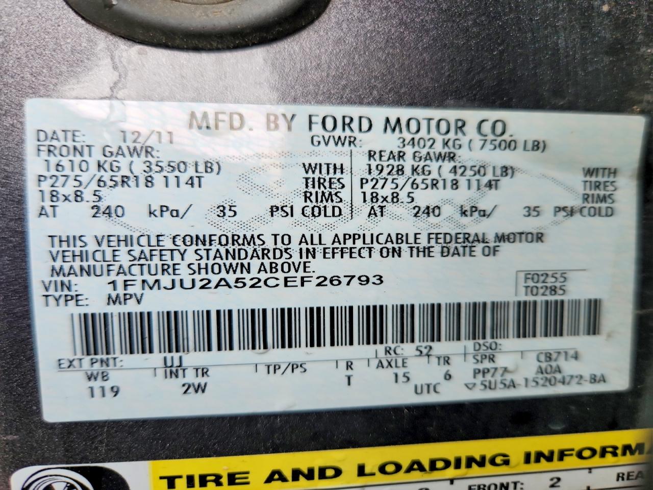 2012 FORD EXPEDITION LIMITED photo 14