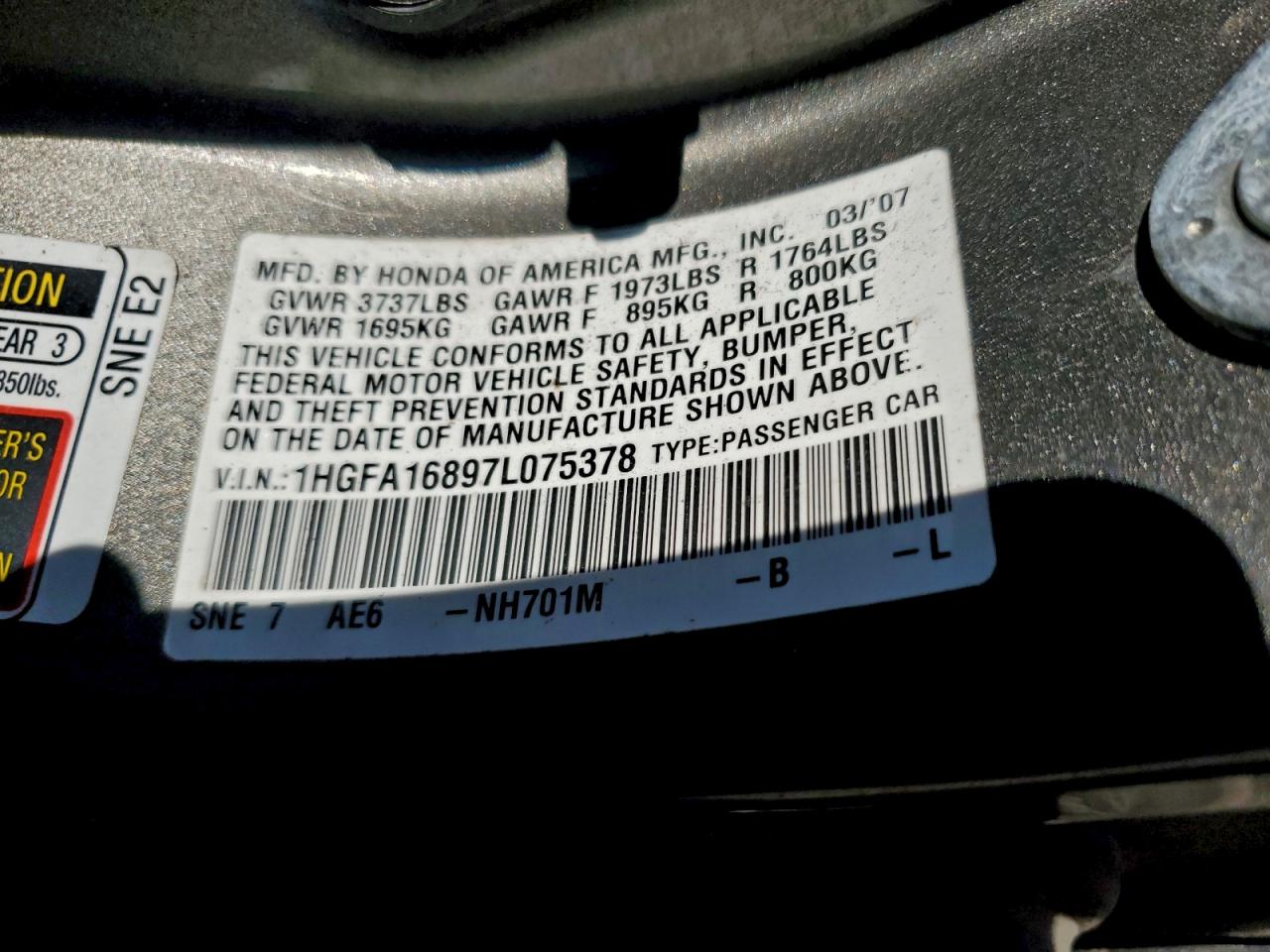 2007 HONDA CIVIC EX photo 34