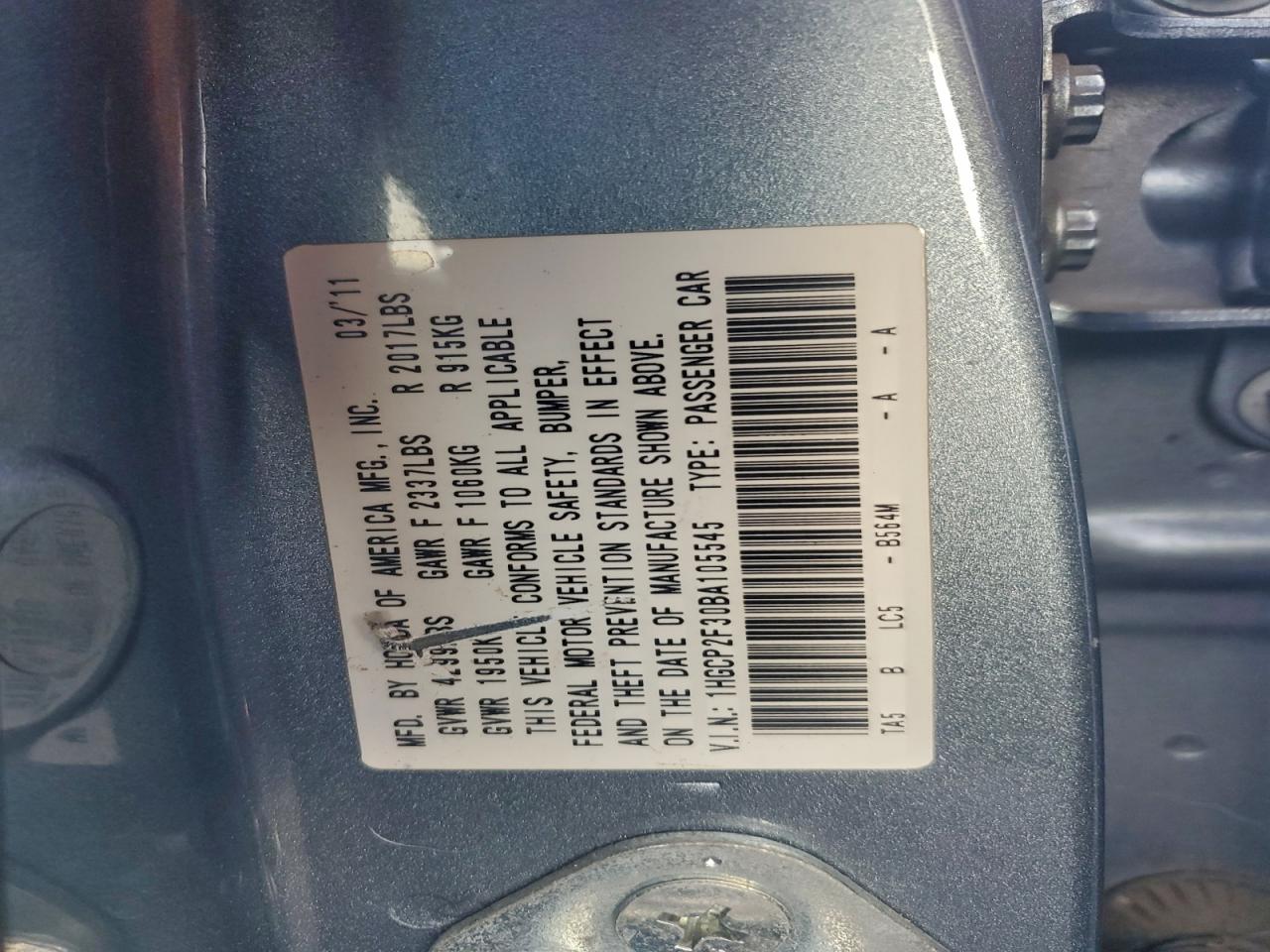 2011 HONDA ACCORD LX photo 13