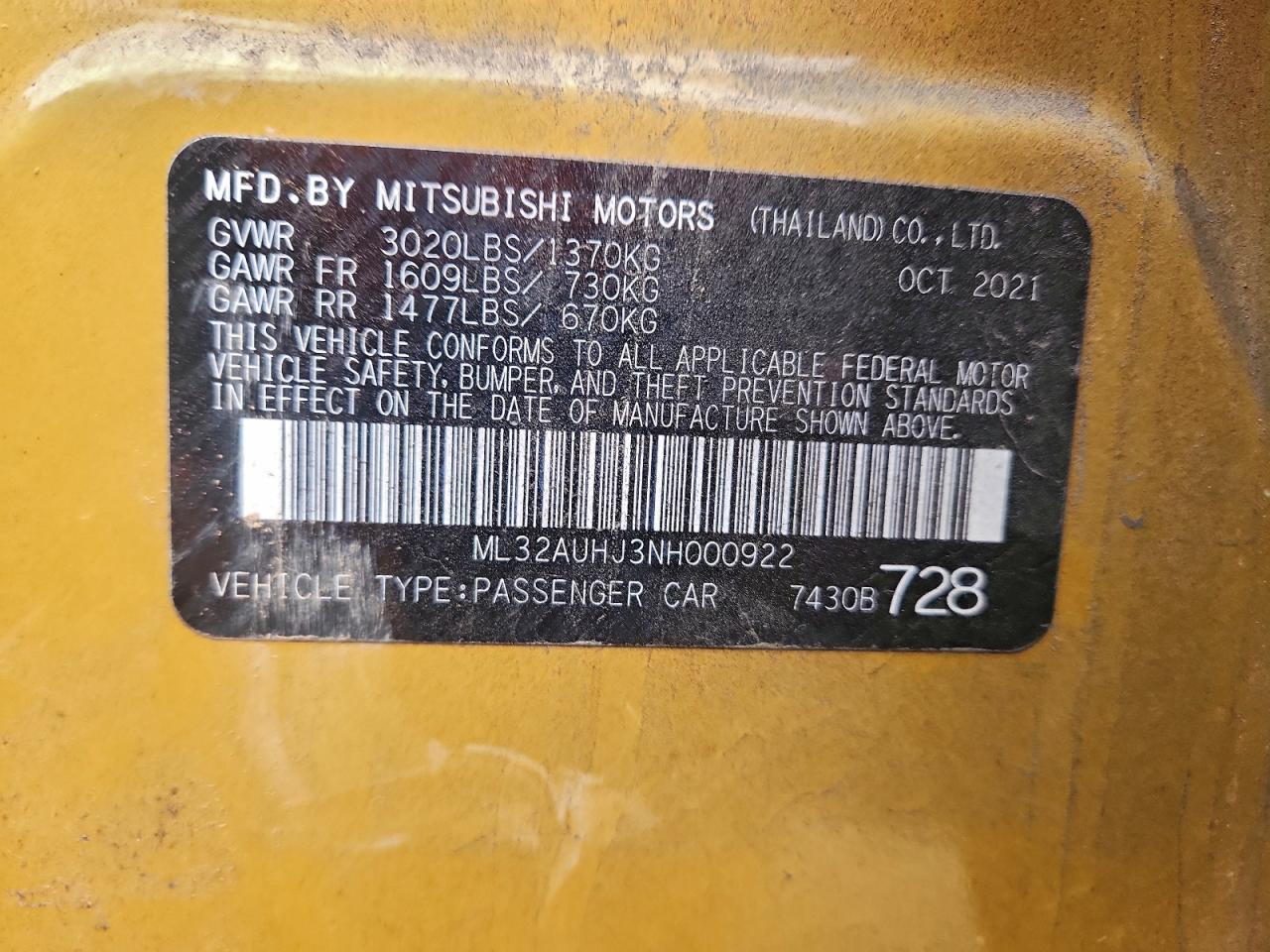 2022 MITSUBISHI MIRAGE ES photo 13