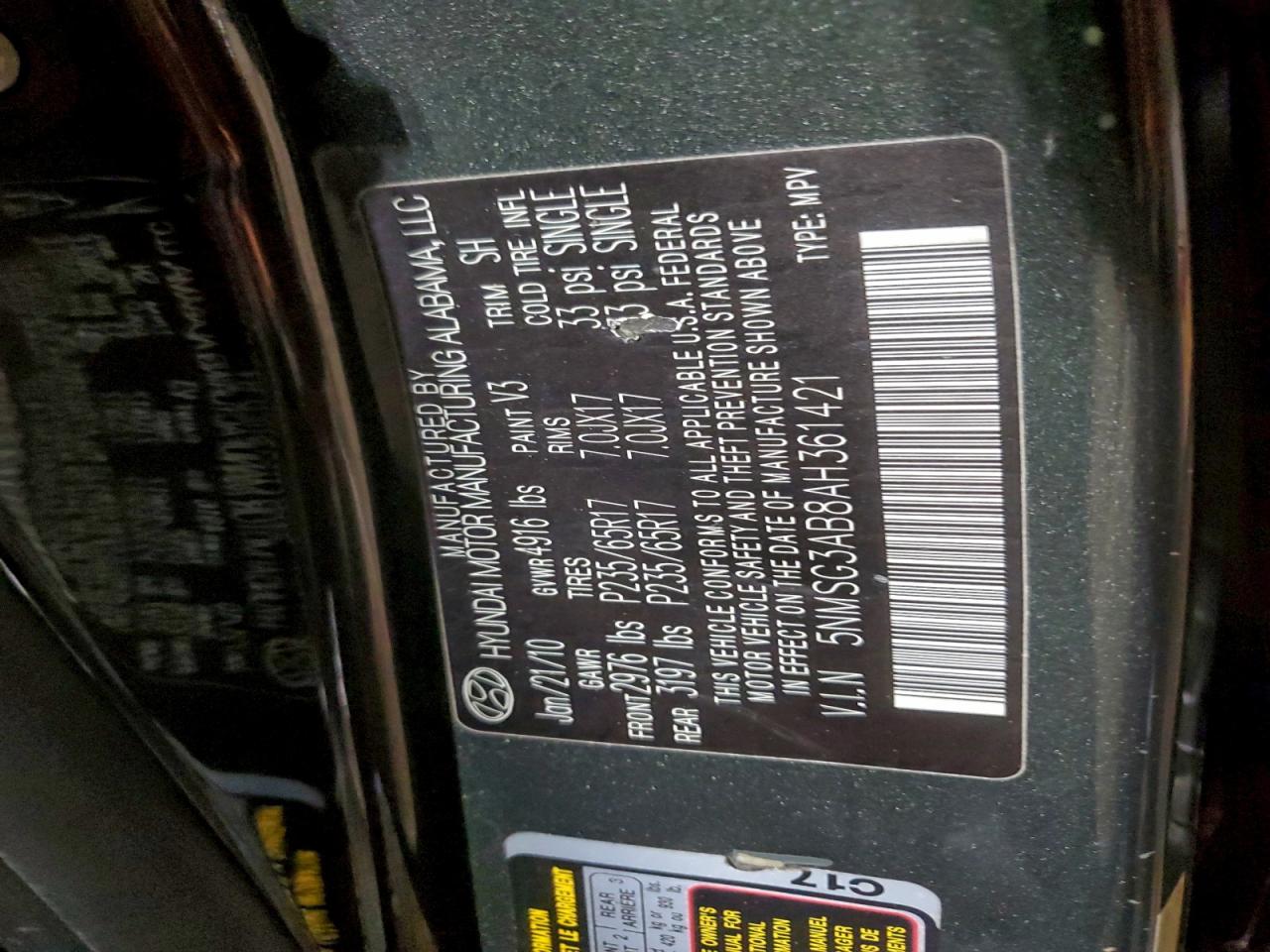 2010 HYUNDAI SANTA FE GLS photo 13