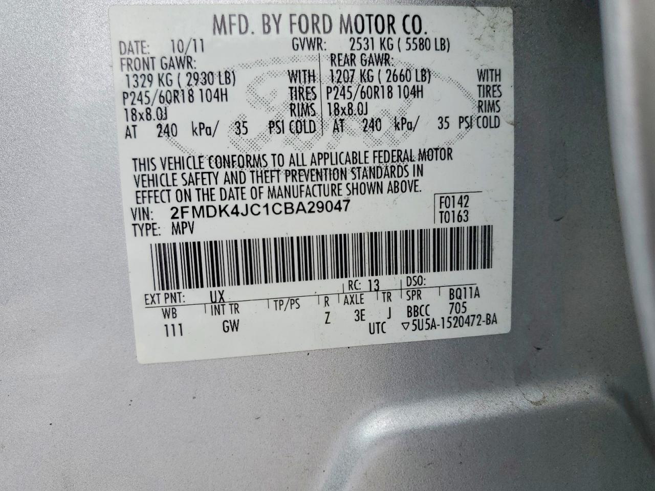2012 FORD EDGE SEL photo 12