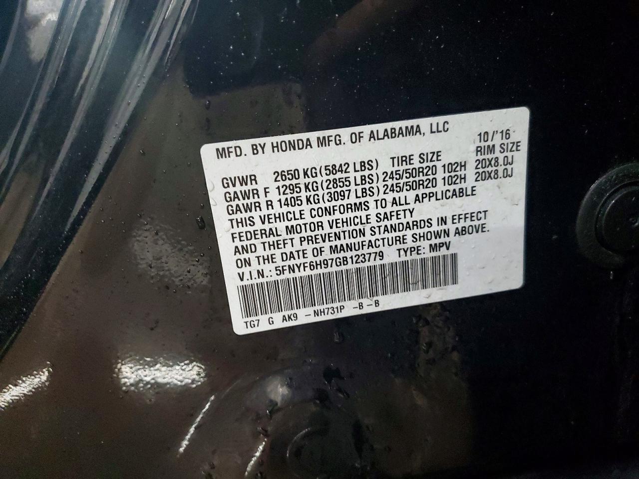 2016 HONDA PILOT TOURING photo 14