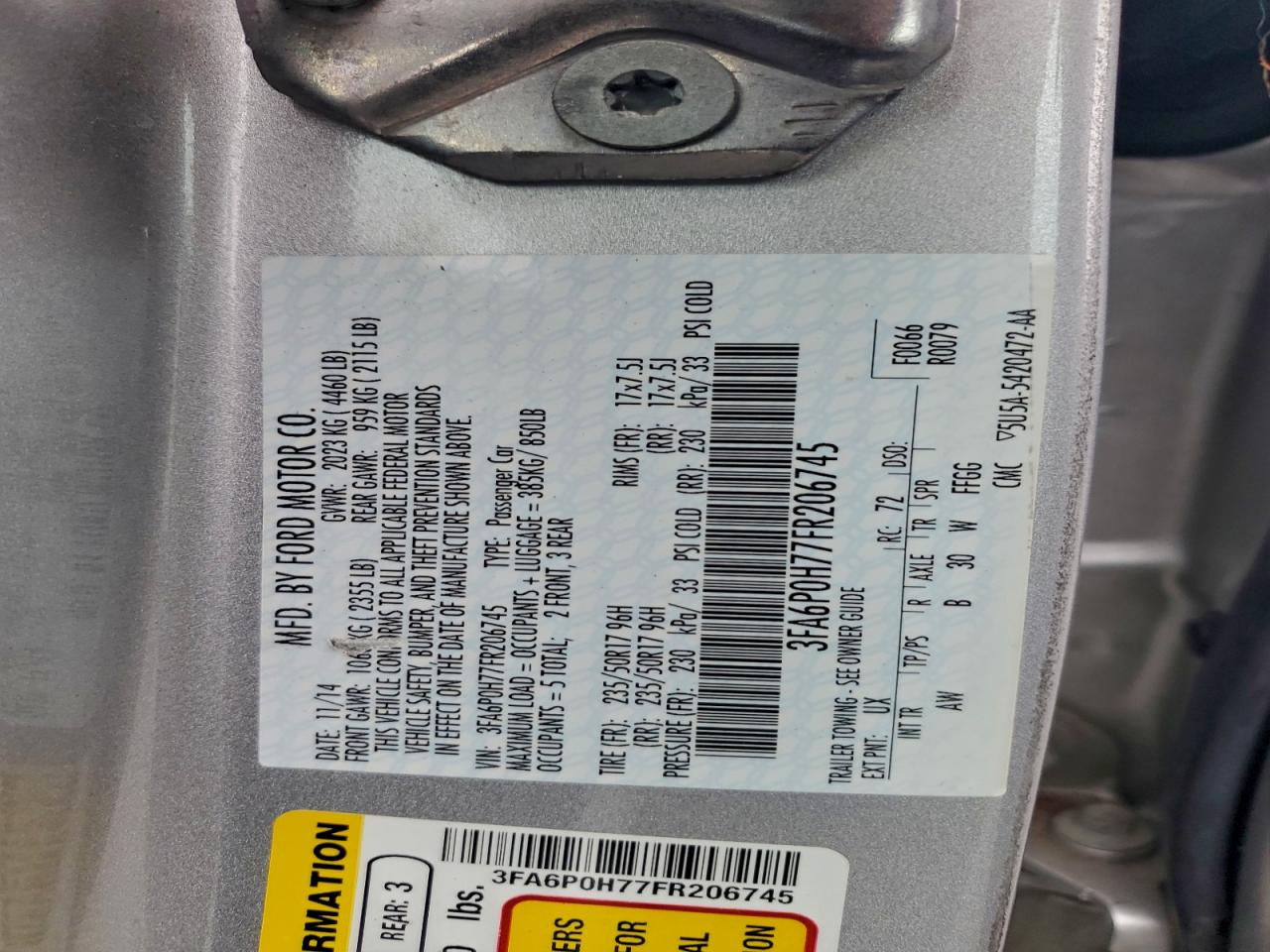 2015 FORD FUSION SE photo 12