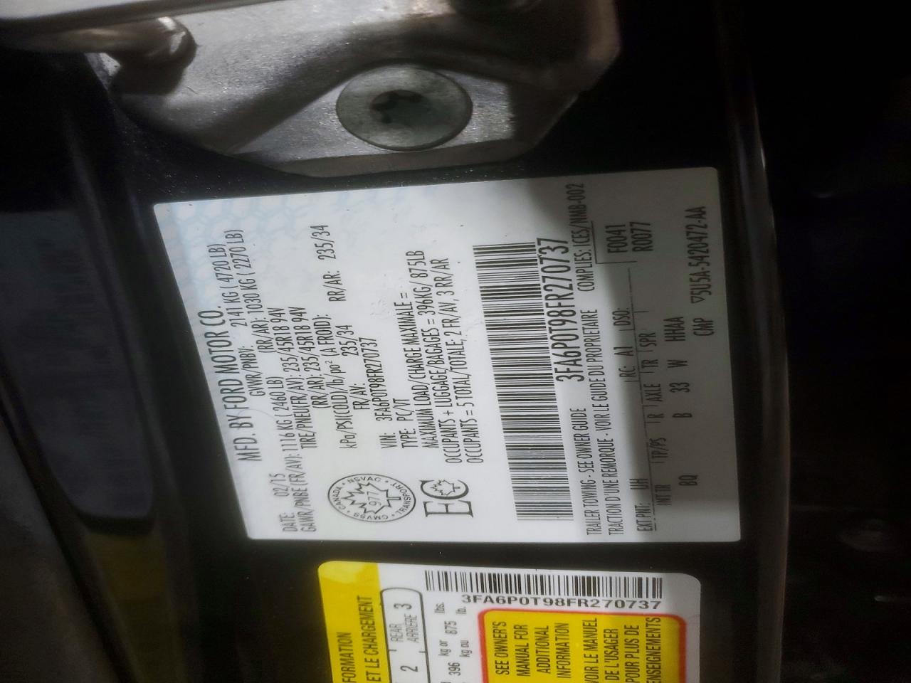 2015 FORD FUSION SE photo 12
