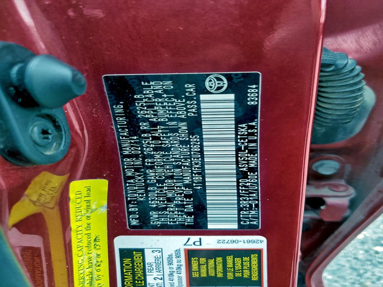 2014 TOYOTA CAMRY L photo 12