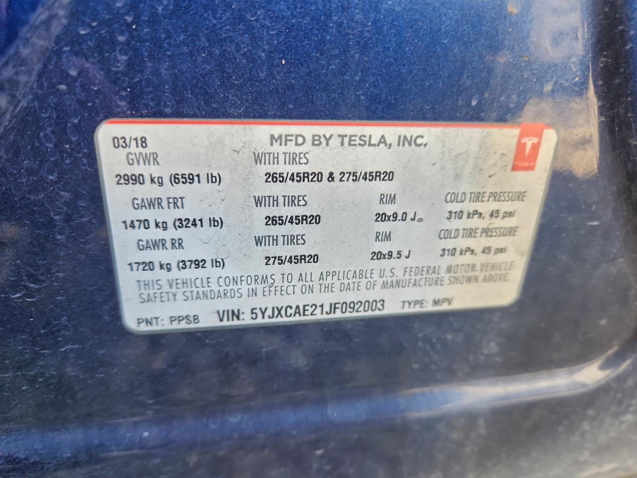 2018 TESLA MODEL X photo 13