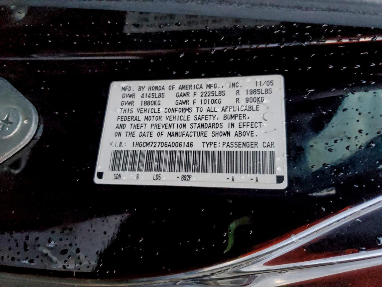 2006 HONDA ACCORD EX photo 23