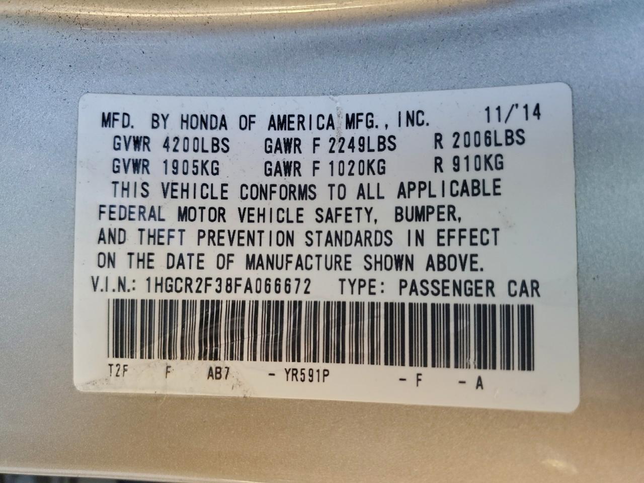 2015 HONDA ACCORD LX photo 13