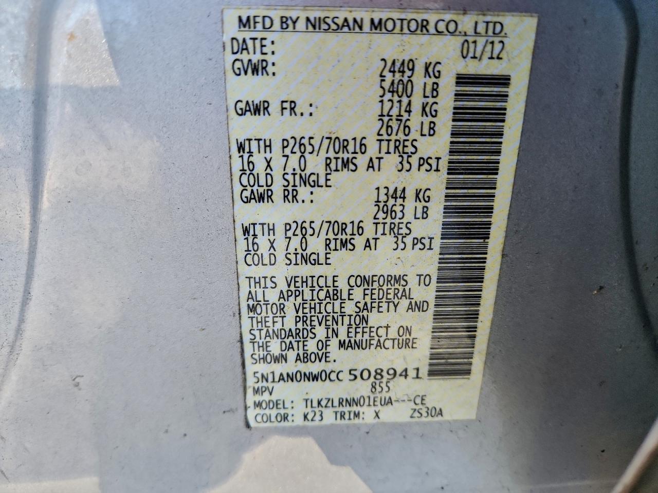 2012 NISSAN XTERRA OFF ROAD photo 13