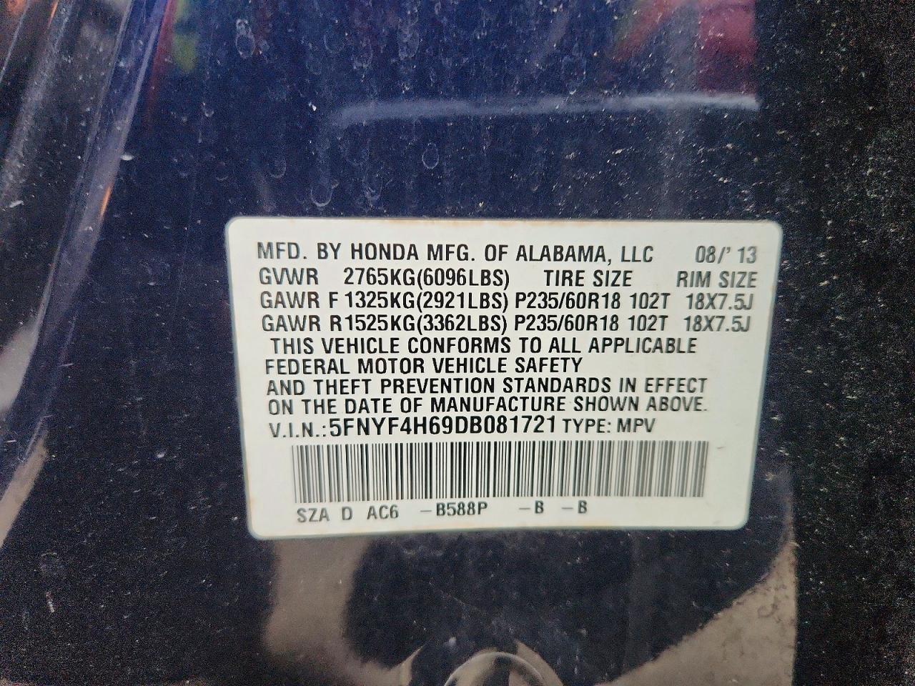2013 HONDA PILOT EXL photo 13
