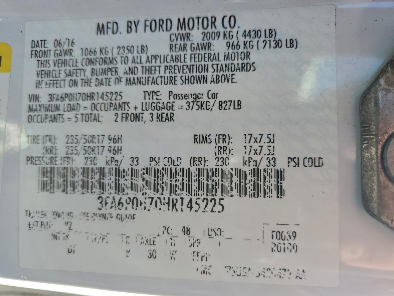 2017 FORD FUSION SE photo 12