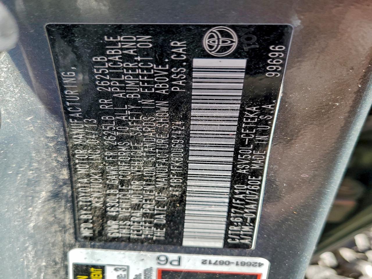 2013 TOYOTA CAMRY L photo 12